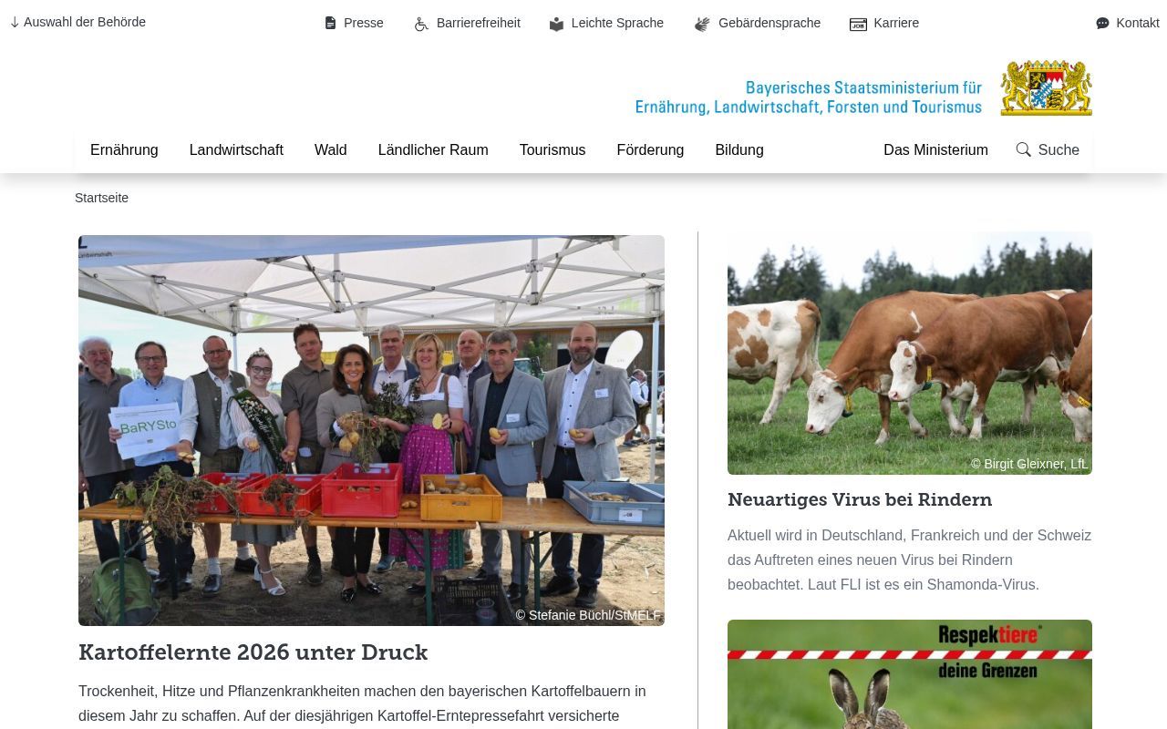 Homepage screenshot of stmelf.bayern.de