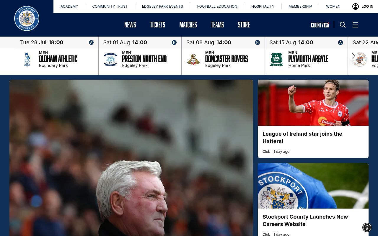 Homepage screenshot of stockportcounty.com