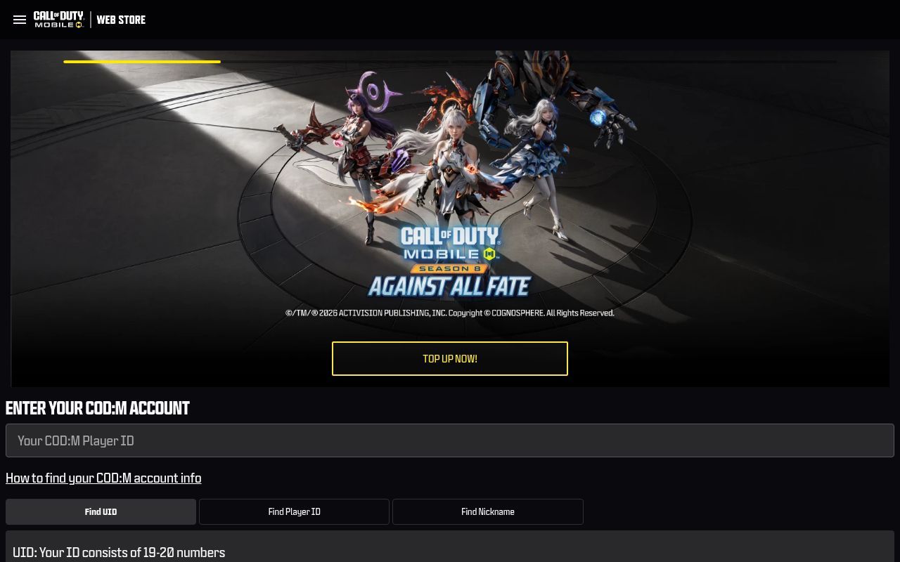Homepage screenshot of store.callofdutymobile.com
