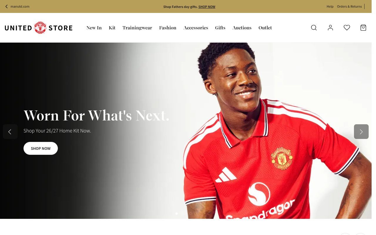 Homepage screenshot of store.manutd.com