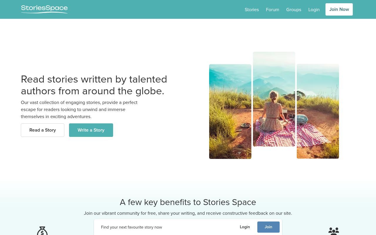 Homepage screenshot of storiesspace.com