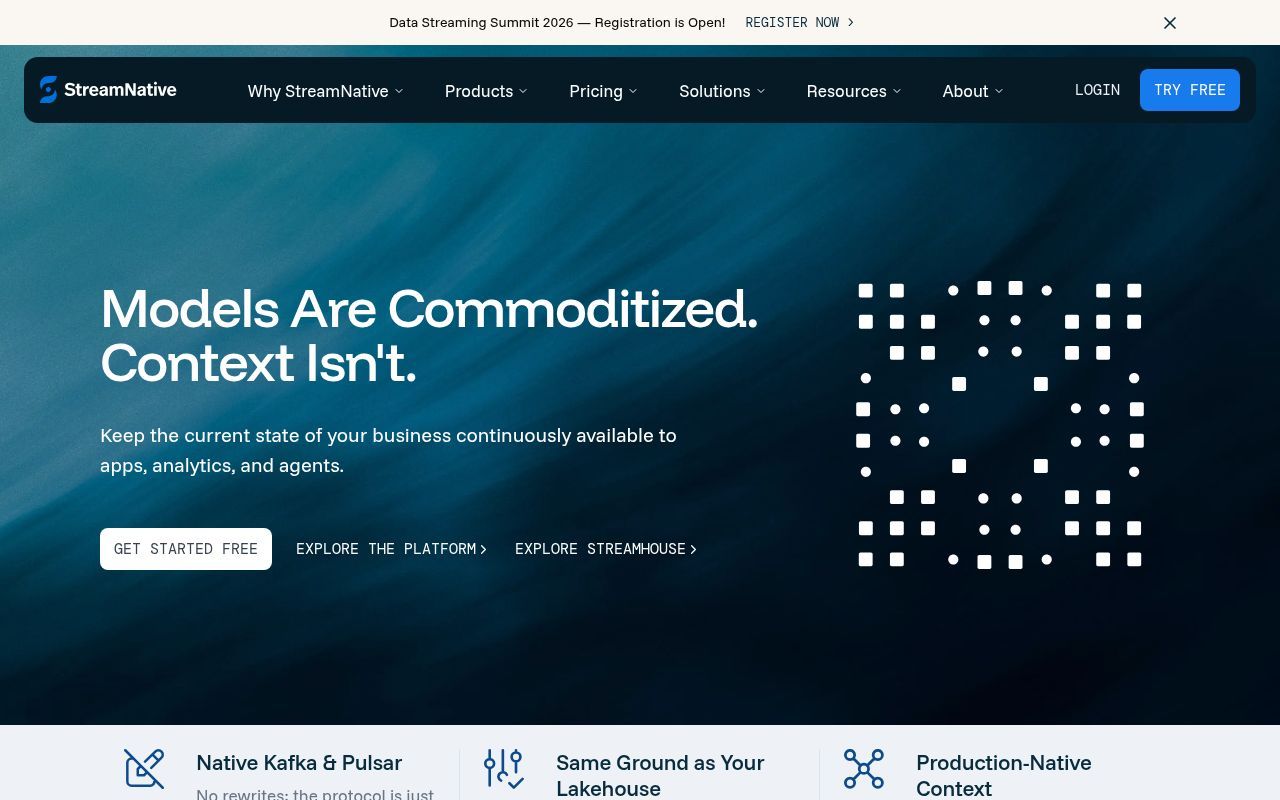 Homepage screenshot of streamnative.io