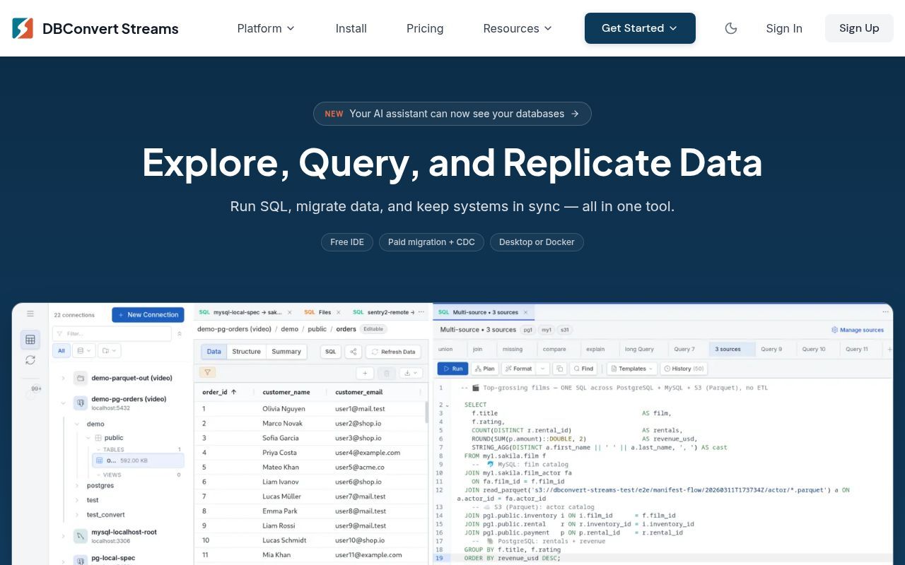 Homepage screenshot of streams.dbconvert.com