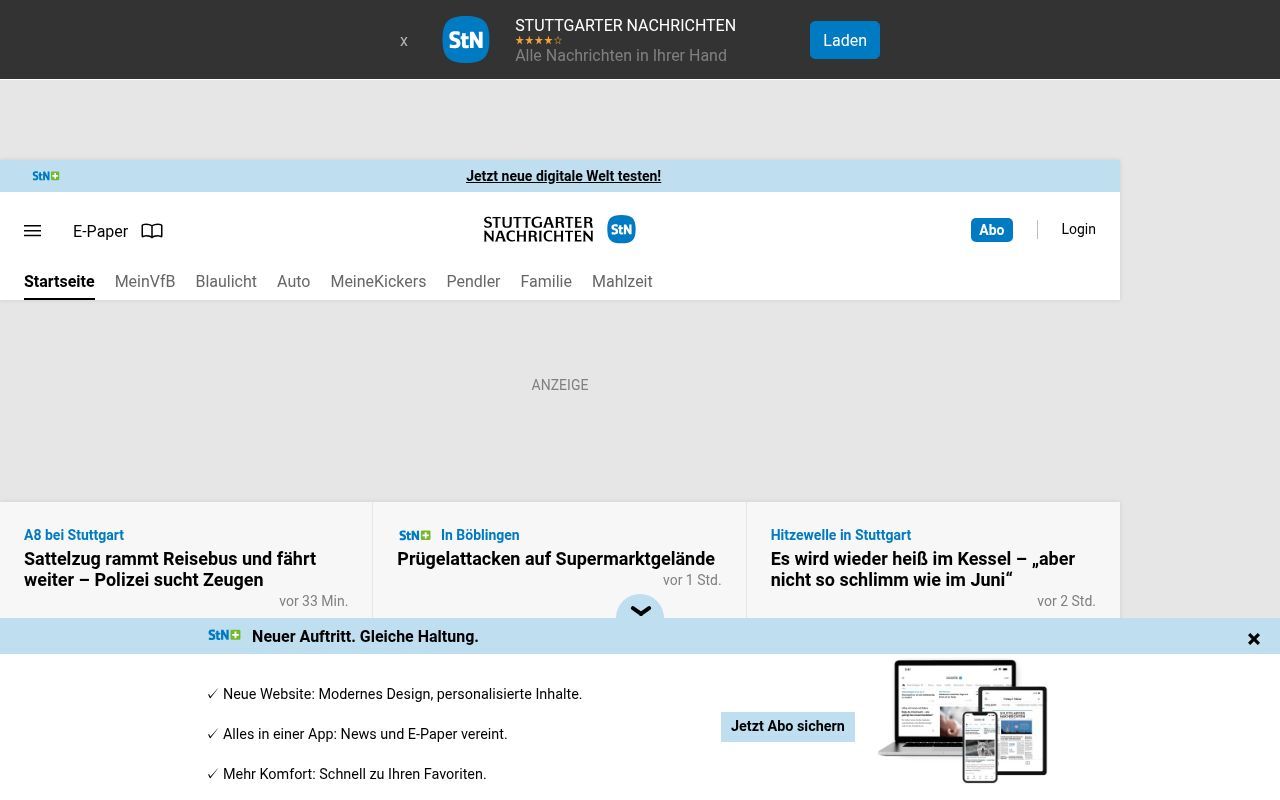Homepage screenshot of stuttgarter-nachrichten.de