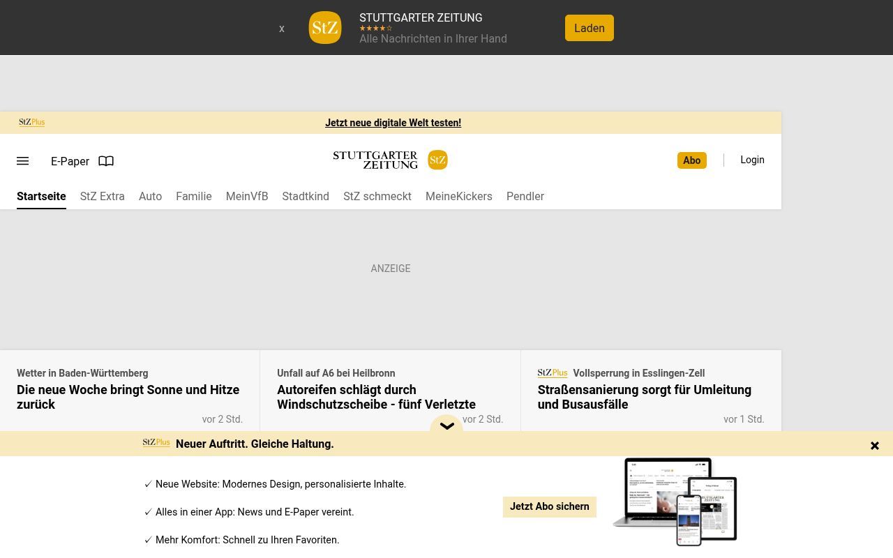 Homepage screenshot of stuttgarter-zeitung.de