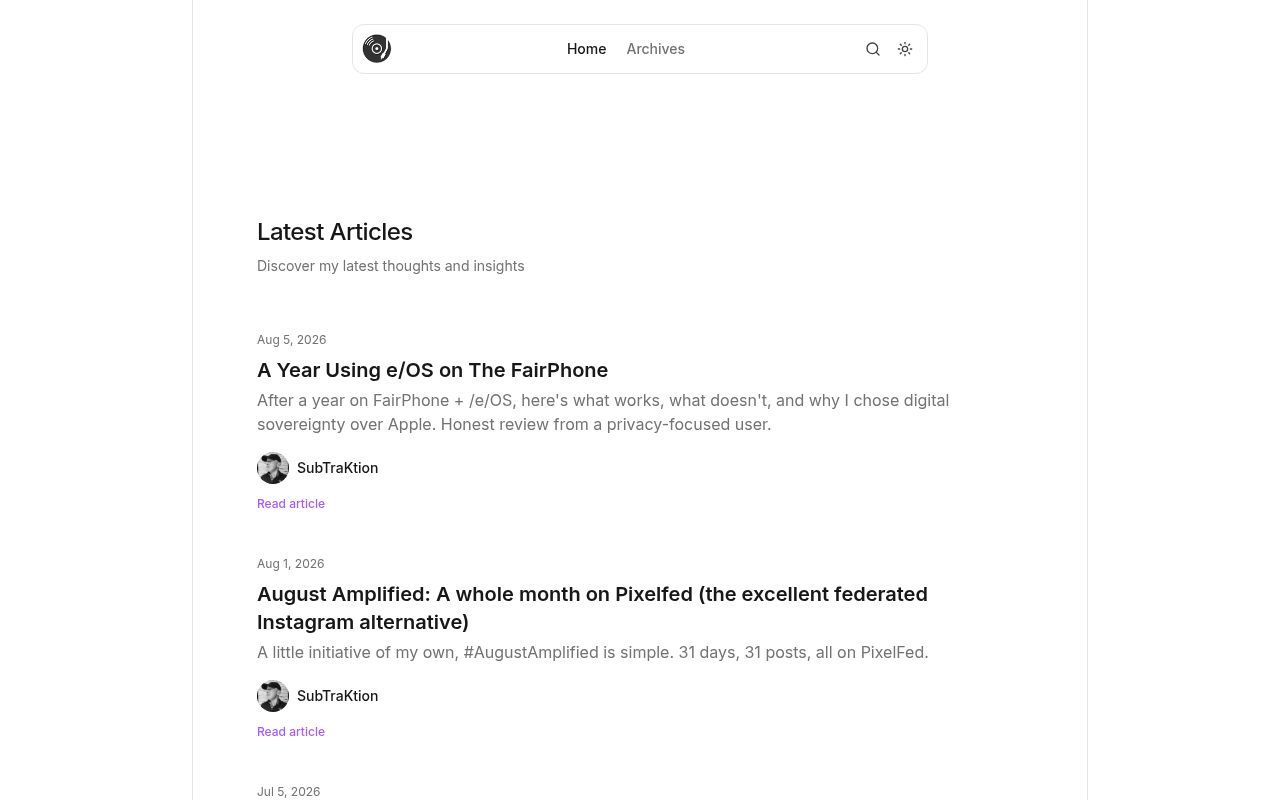 Homepage screenshot of subtraktion.writizzy.blog