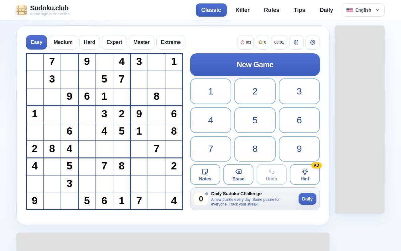 Homepage screenshot of sudoku.club
