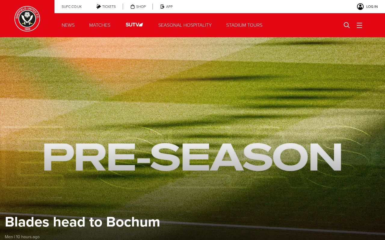 Homepage screenshot of sufc.co.uk