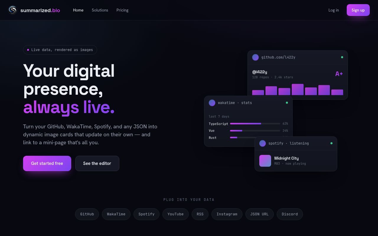 Homepage screenshot of summarized.bio