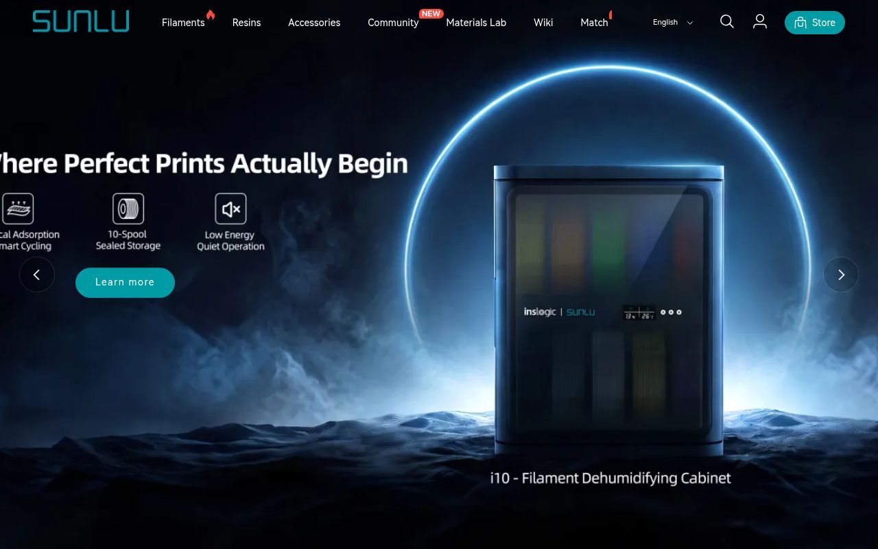Homepage screenshot of sunlu.com