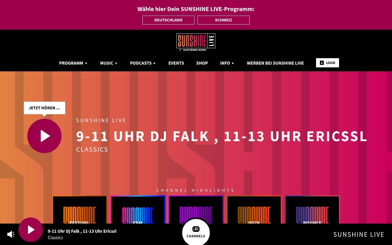 Homepage screenshot of sunshine-live.de