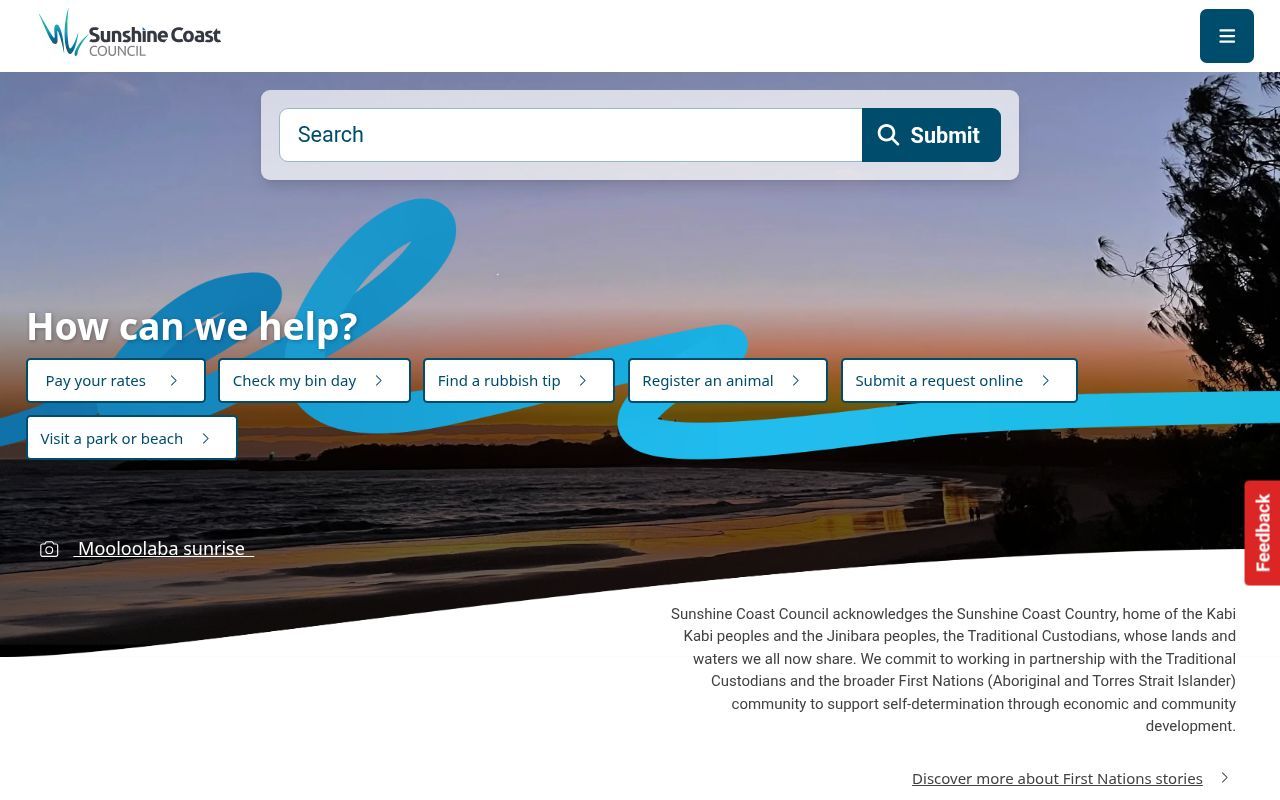 Homepage screenshot of sunshinecoast.qld.gov.au