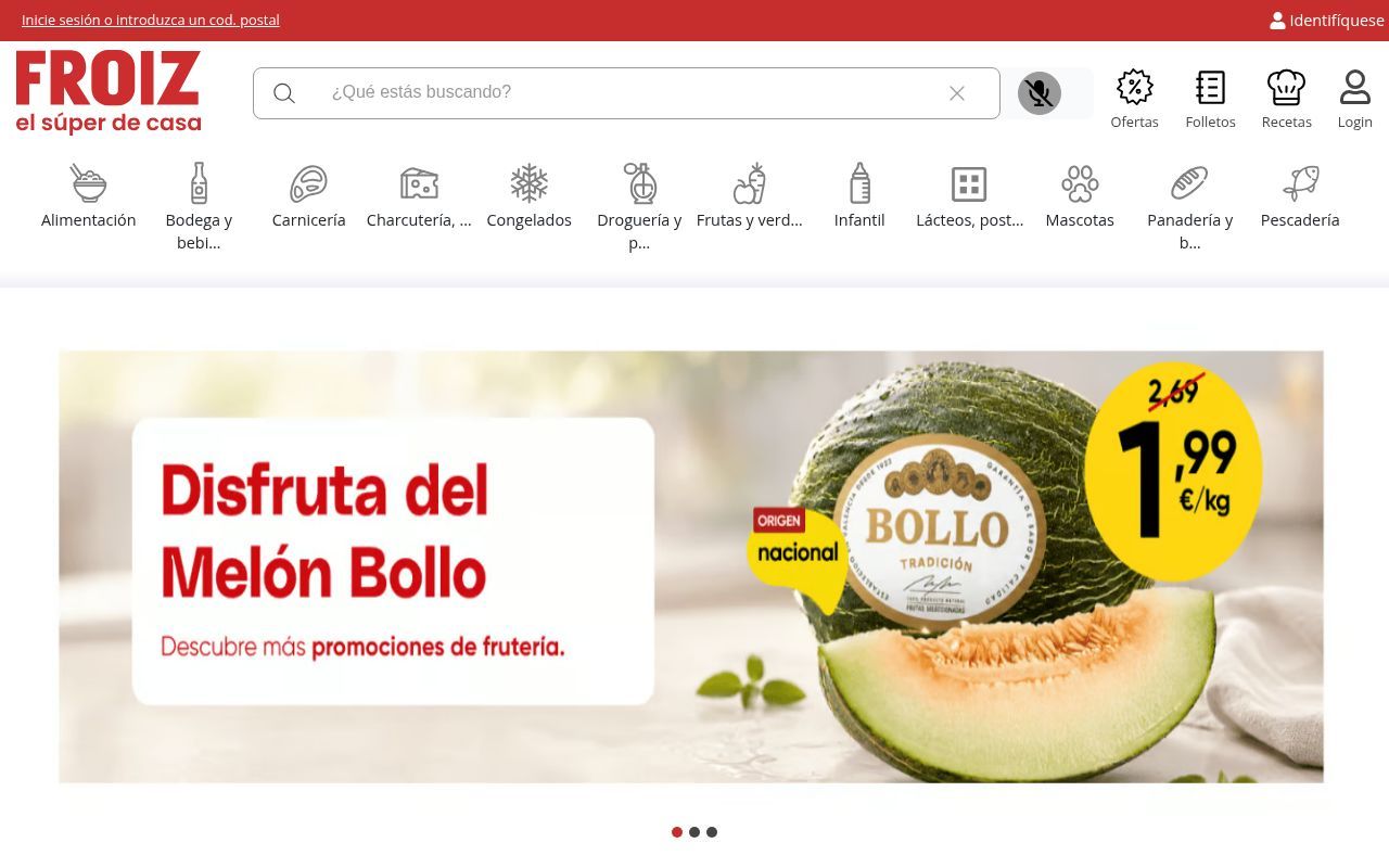Homepage screenshot of supermercado.froiz.com
