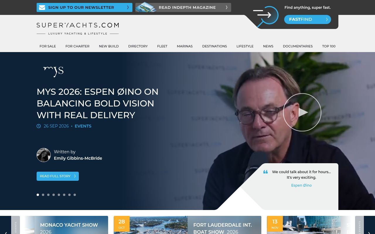 Homepage screenshot of superyachts.com