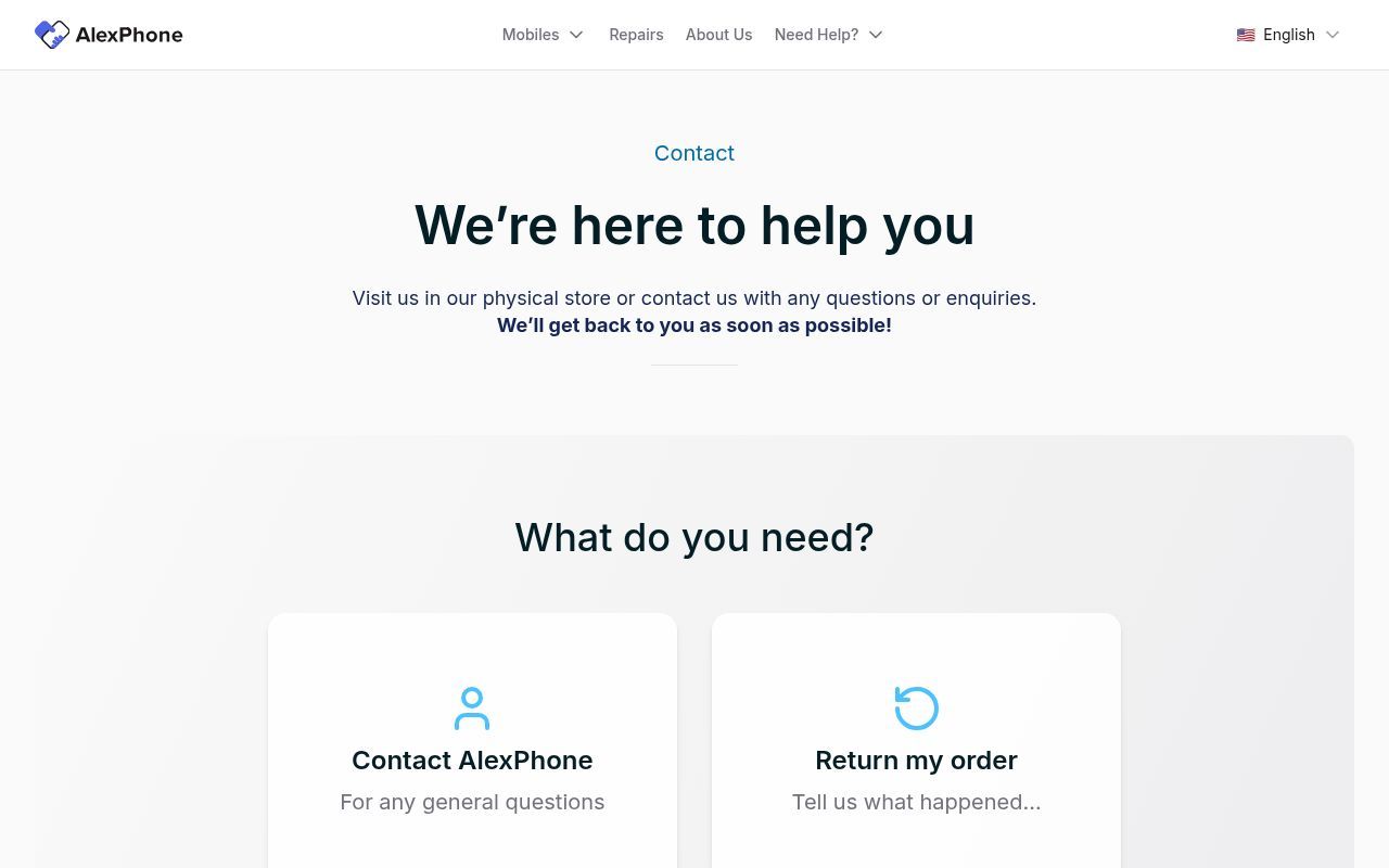 Homepage screenshot of support.alexphone.com