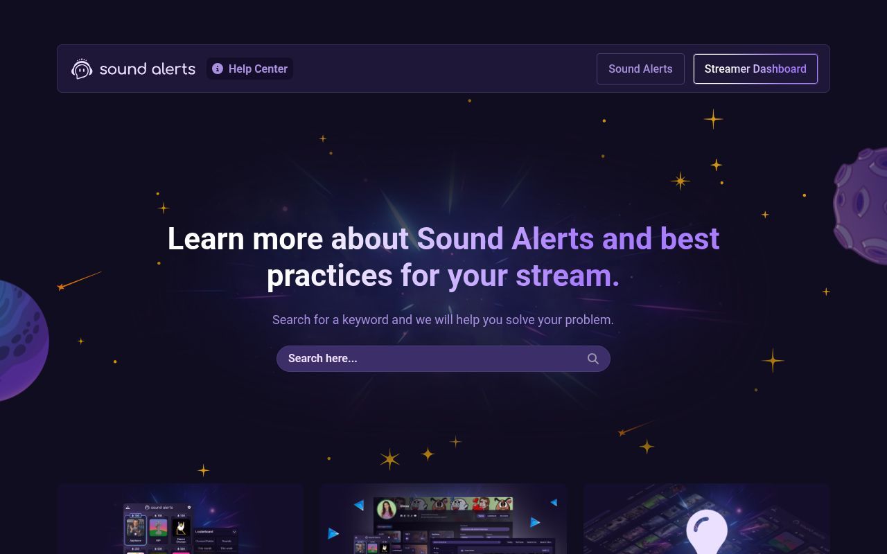 Homepage screenshot of support.soundalerts.com