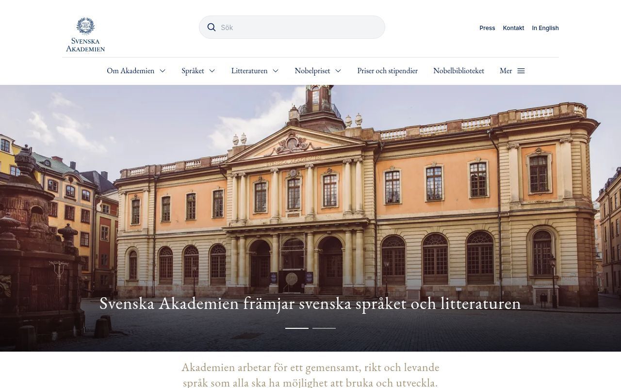 Homepage screenshot of svenskaakademien.se