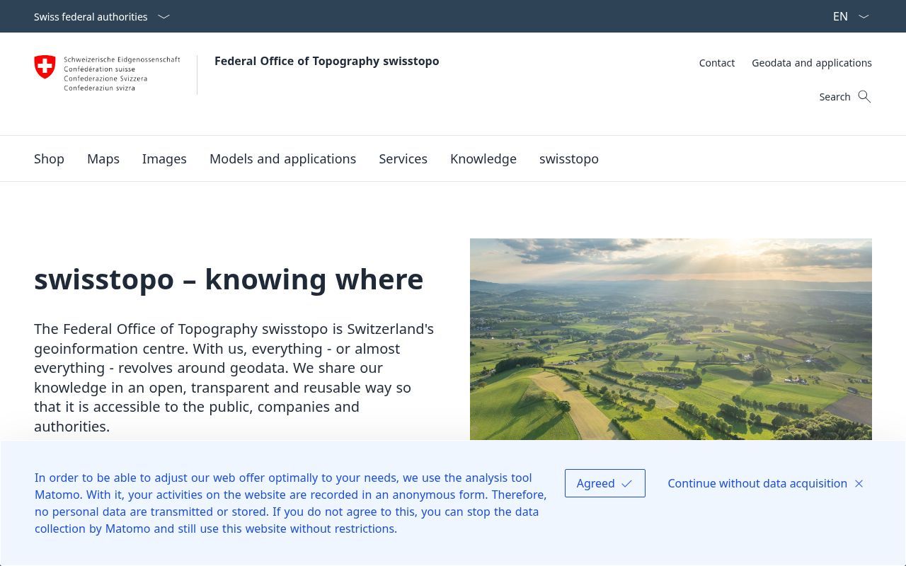 Homepage screenshot of swisstopo.admin.ch