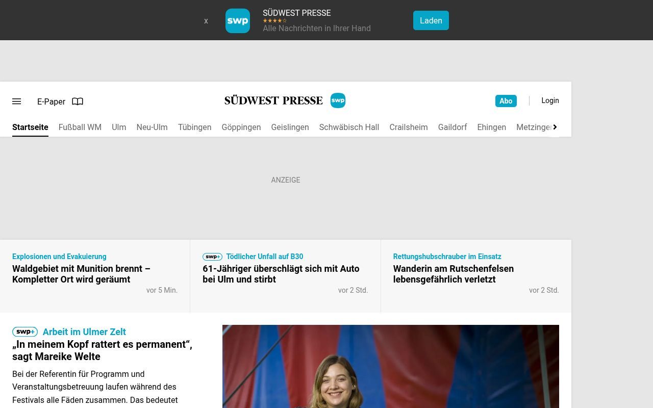 Homepage screenshot of swp.de
