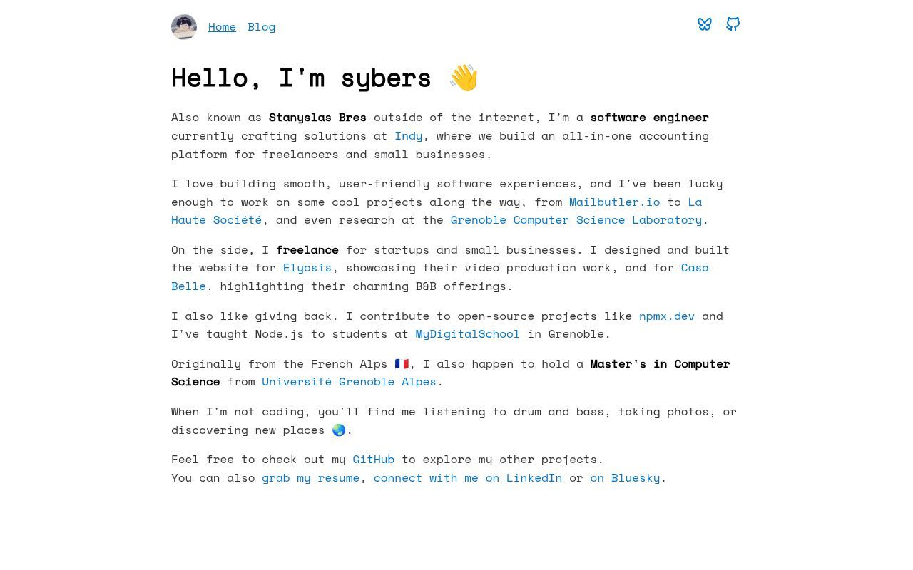 Homepage screenshot of sybers.fr