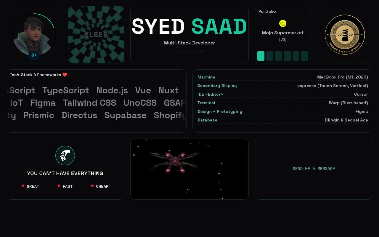 Homepage screenshot of syedsaad.dev