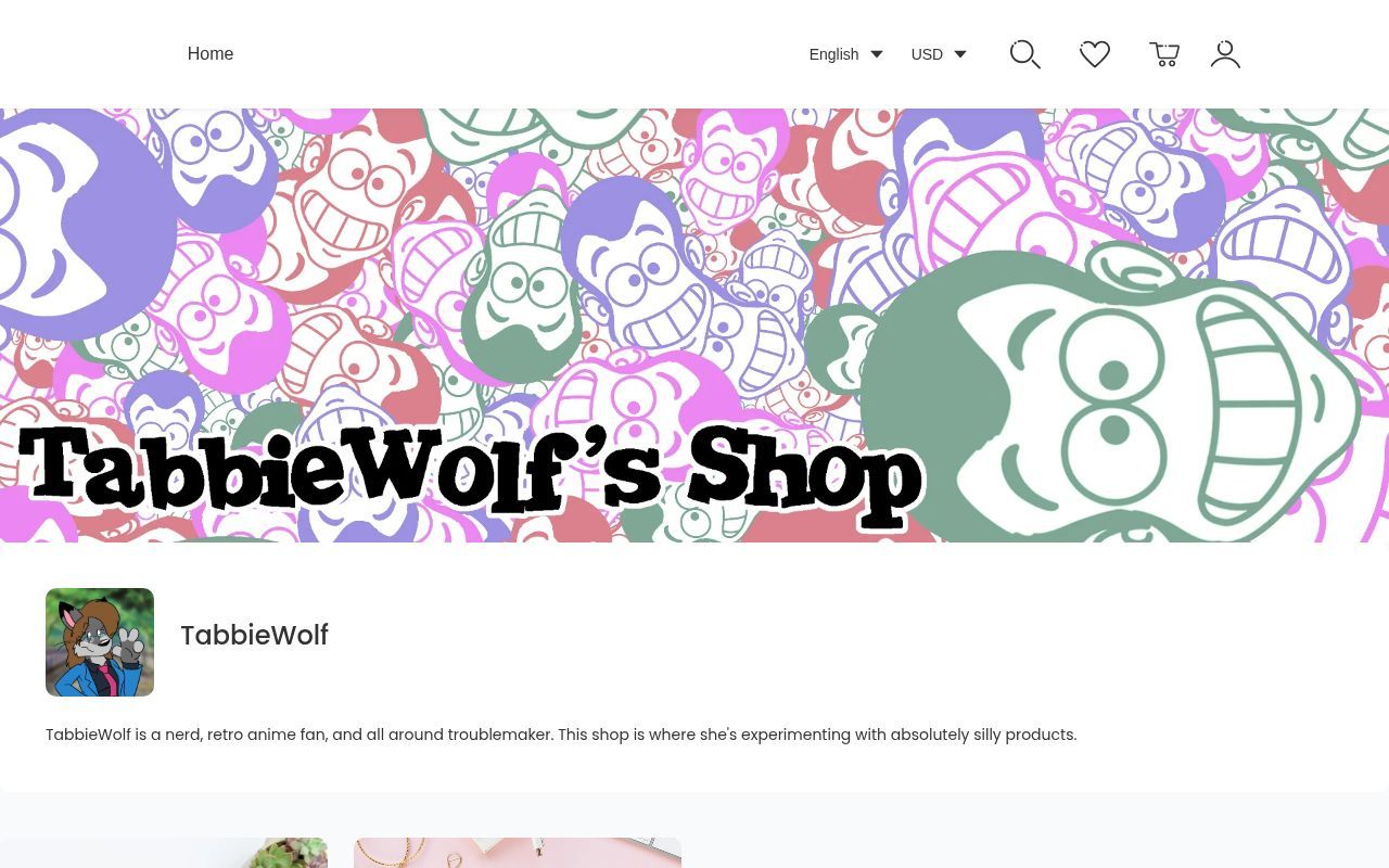 Homepage screenshot of tabbiewolf.artiststore.com