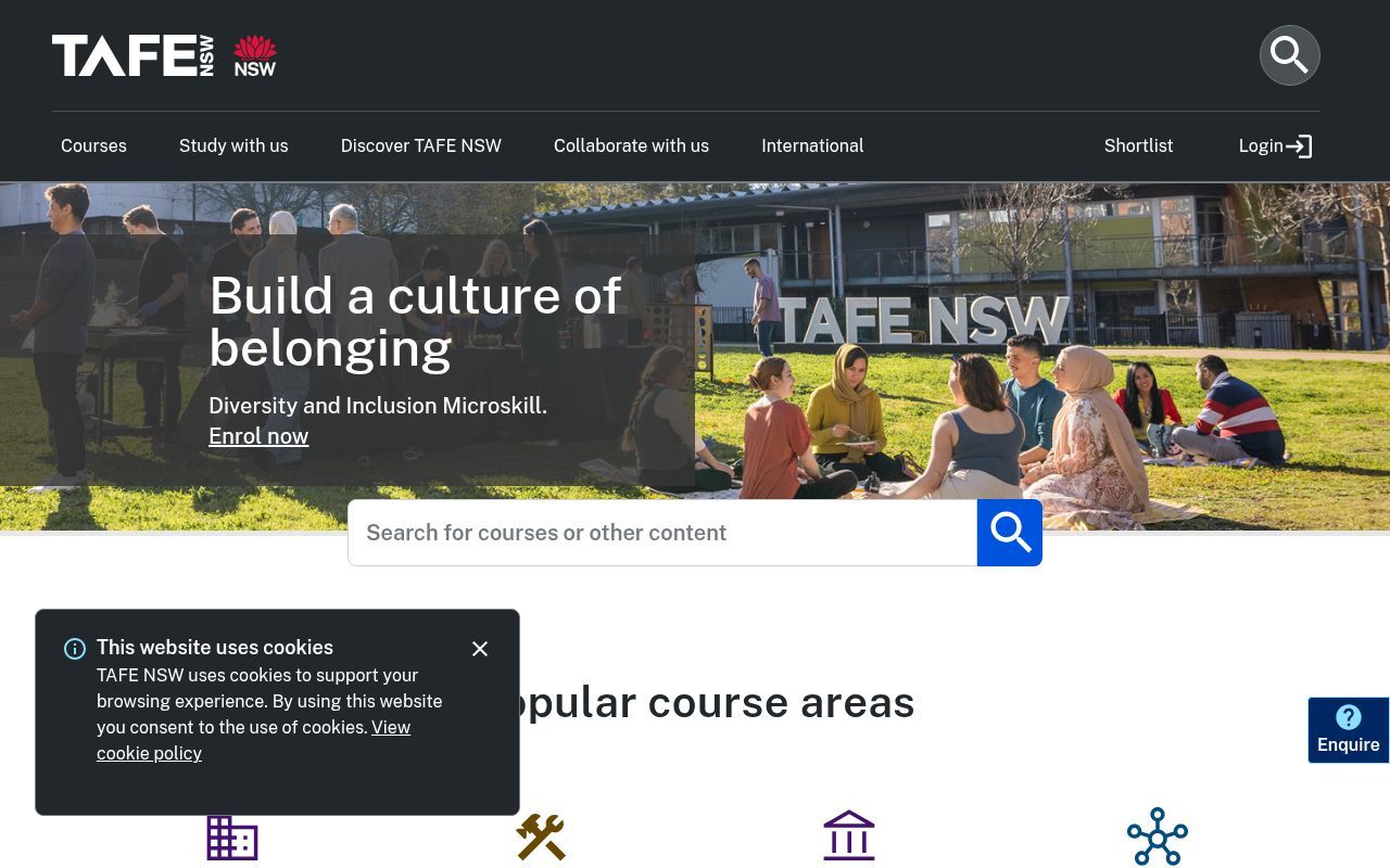 Homepage screenshot of tafensw.edu.au