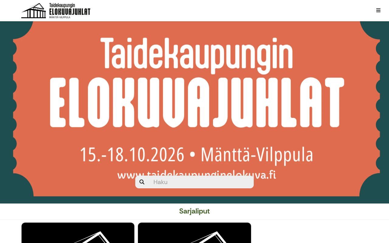 Homepage screenshot of taidekaupunginelokuvajuhlat.johku.com