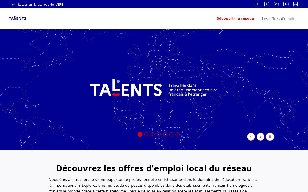 Homepage screenshot of talents.aefe.fr
