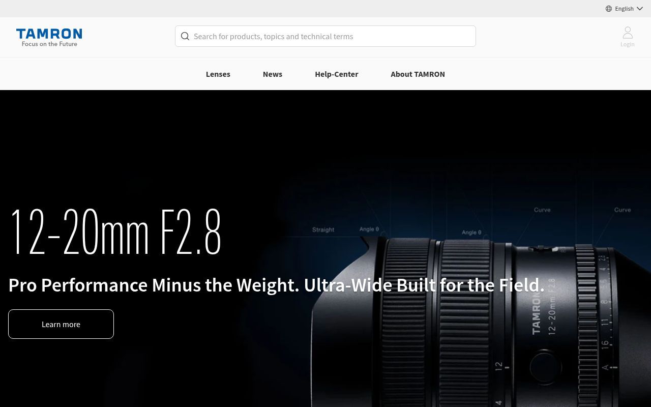 Homepage screenshot of tamron.eu