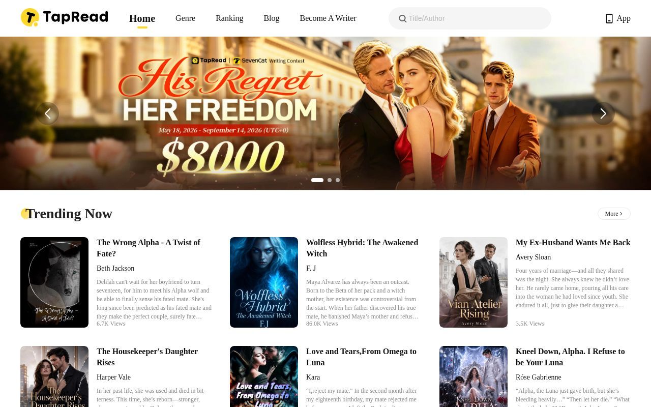 Homepage screenshot of tapread.com