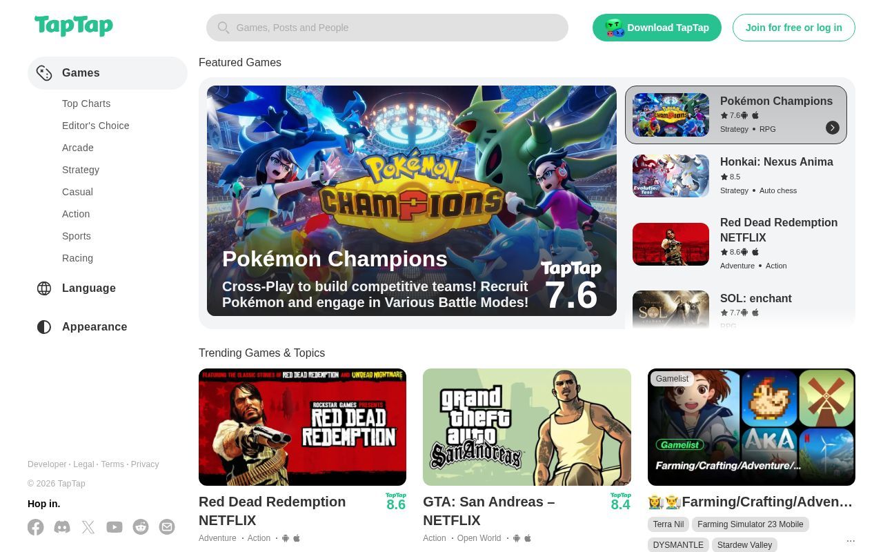 Homepage screenshot of taptap.io