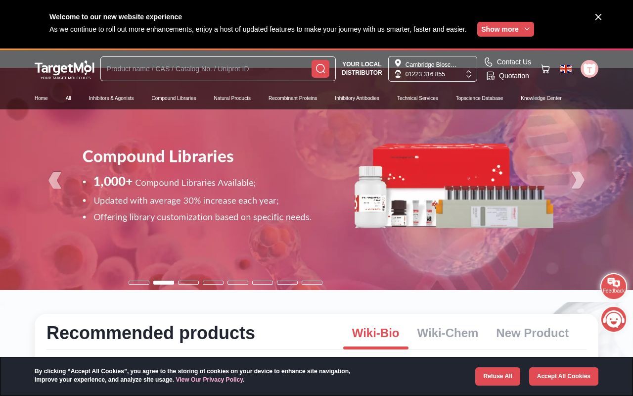 Homepage screenshot of targetmol.com