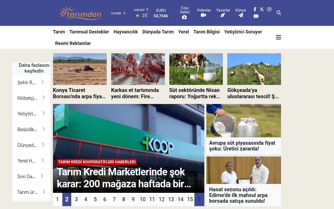 Homepage screenshot of tarimdanhaber.com