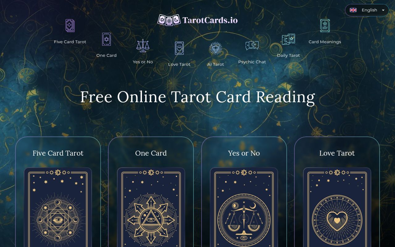 Homepage screenshot of tarotcards.io