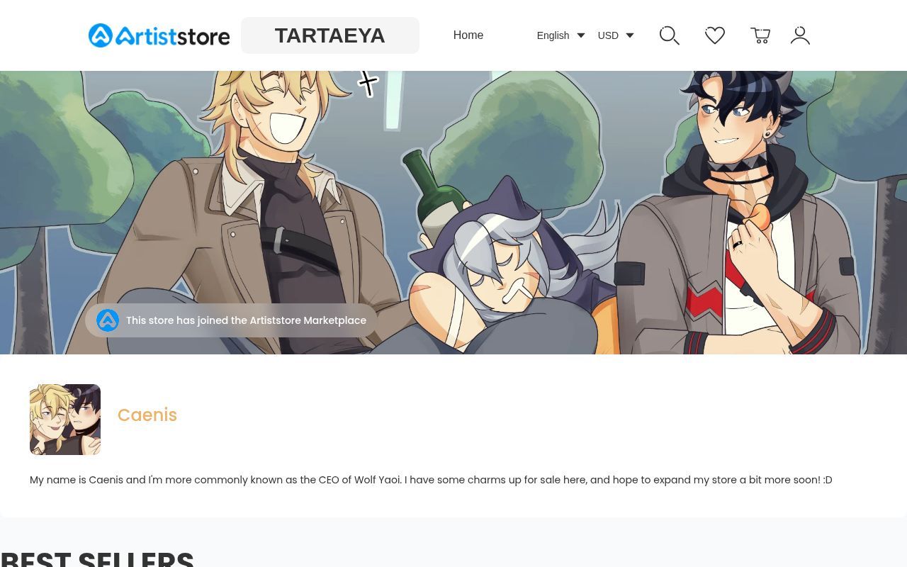 Homepage screenshot of tartaeya.artiststore.com