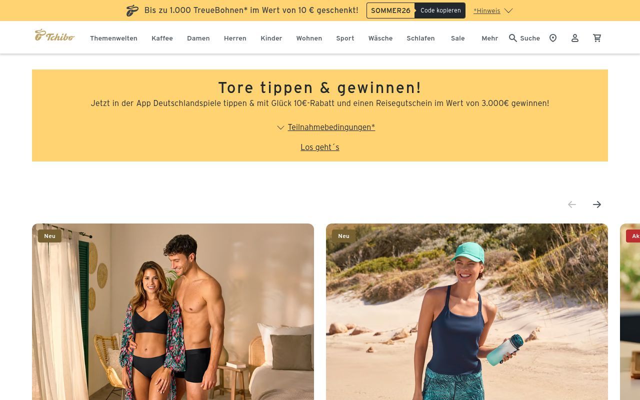 Homepage screenshot of tchibo.de