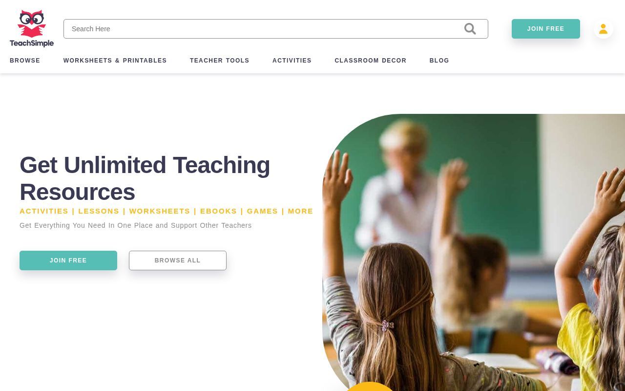 Homepage screenshot of teachsimple.com