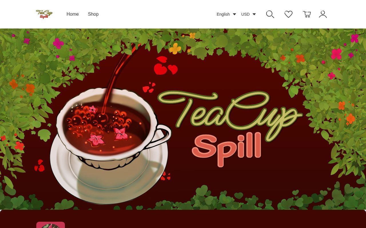 Homepage screenshot of teacupspill.artiststore.com
