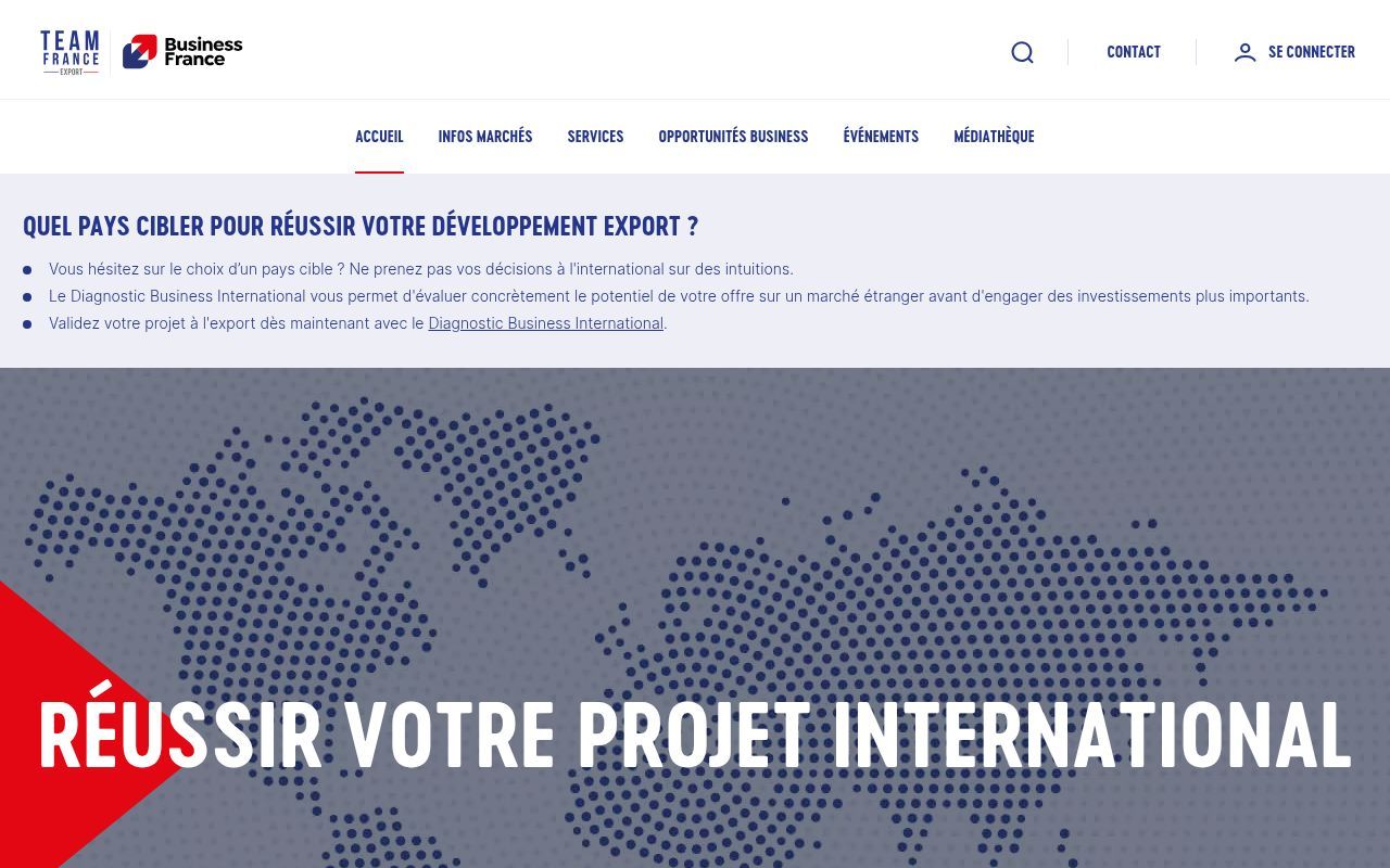 Homepage screenshot of teamfrance-export.fr