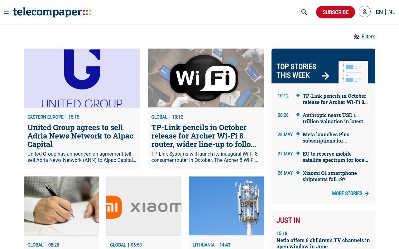 Homepage screenshot of telecompaper.com