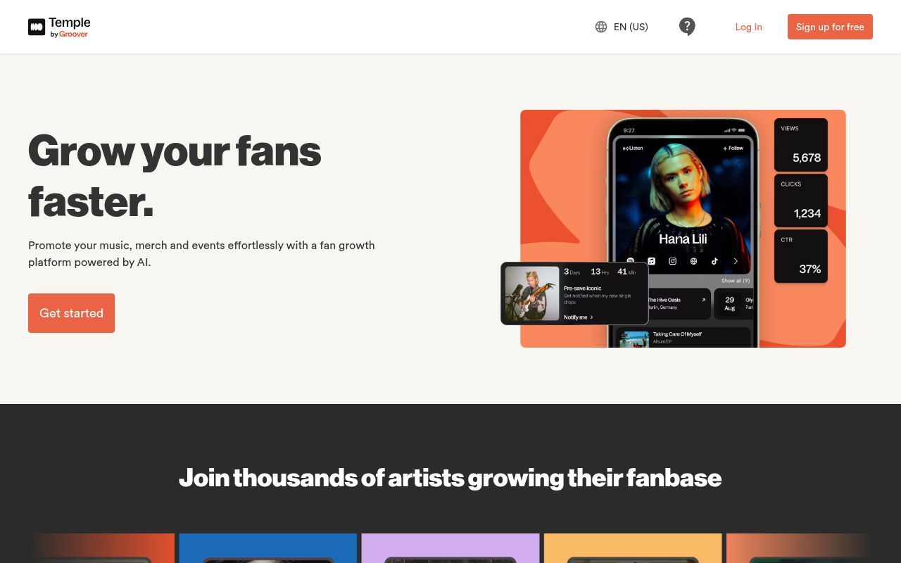 Homepage screenshot of temple.groover.co
