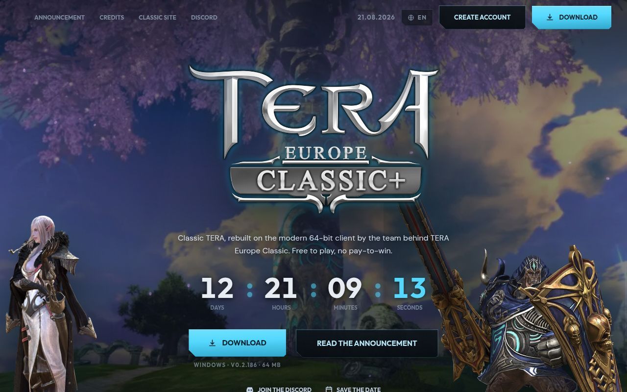 Homepage screenshot of tera-europe-classic.com