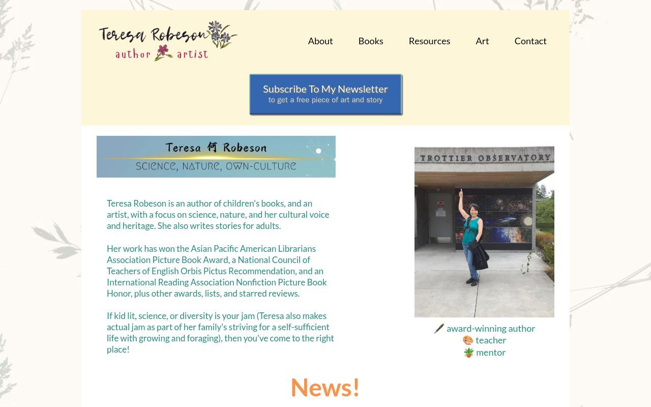 Homepage screenshot of teresarobeson.com