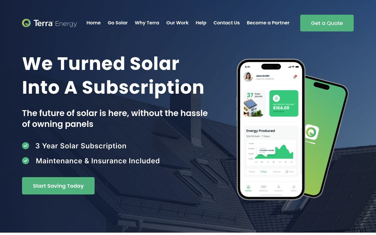 Homepage screenshot of terraenergy.io
