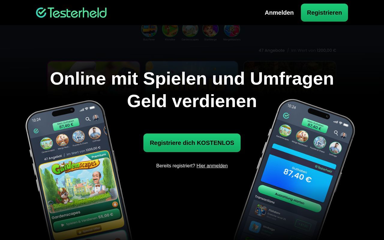 Homepage screenshot of testerheld.de