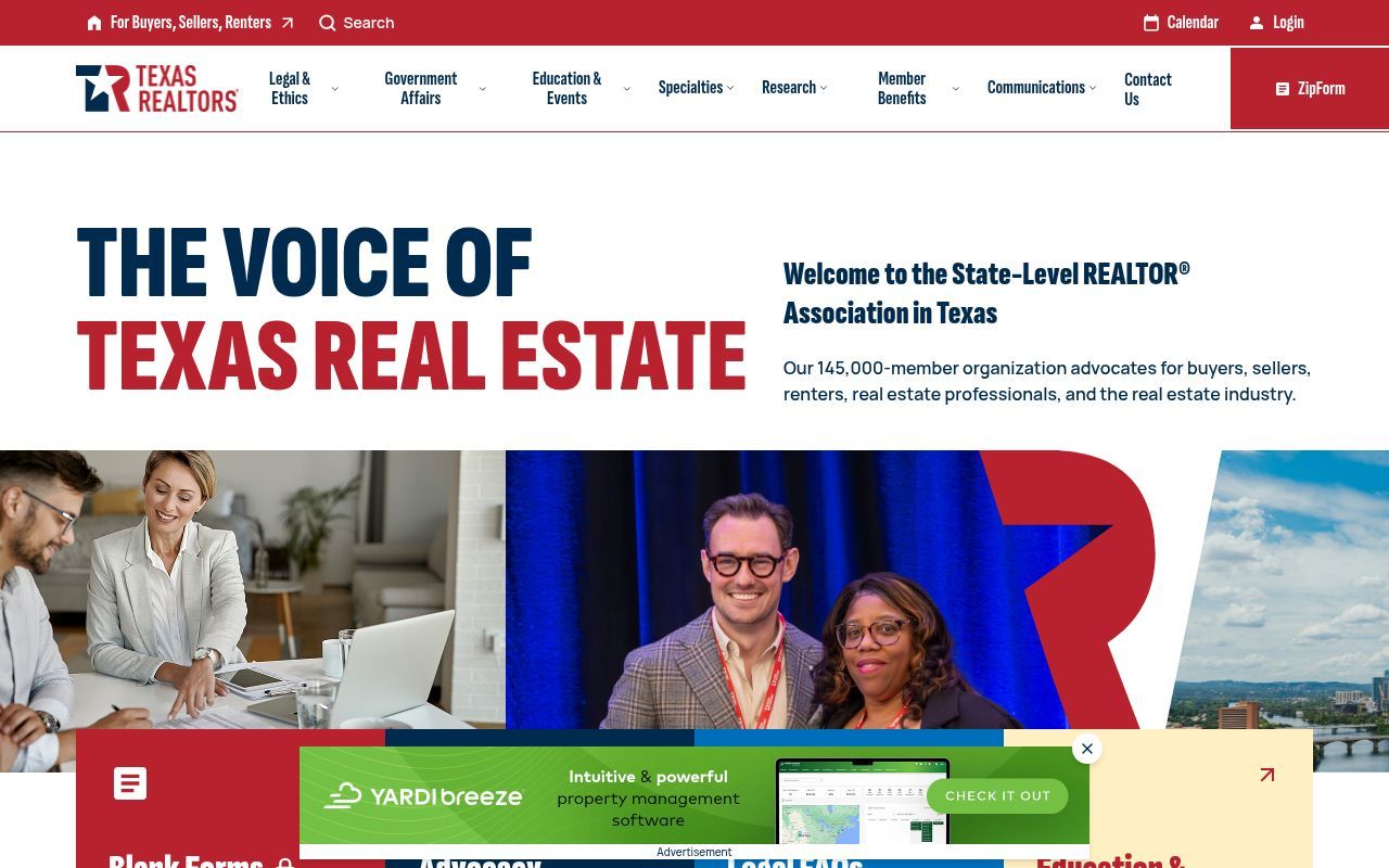 Homepage screenshot of texasrealestate.com