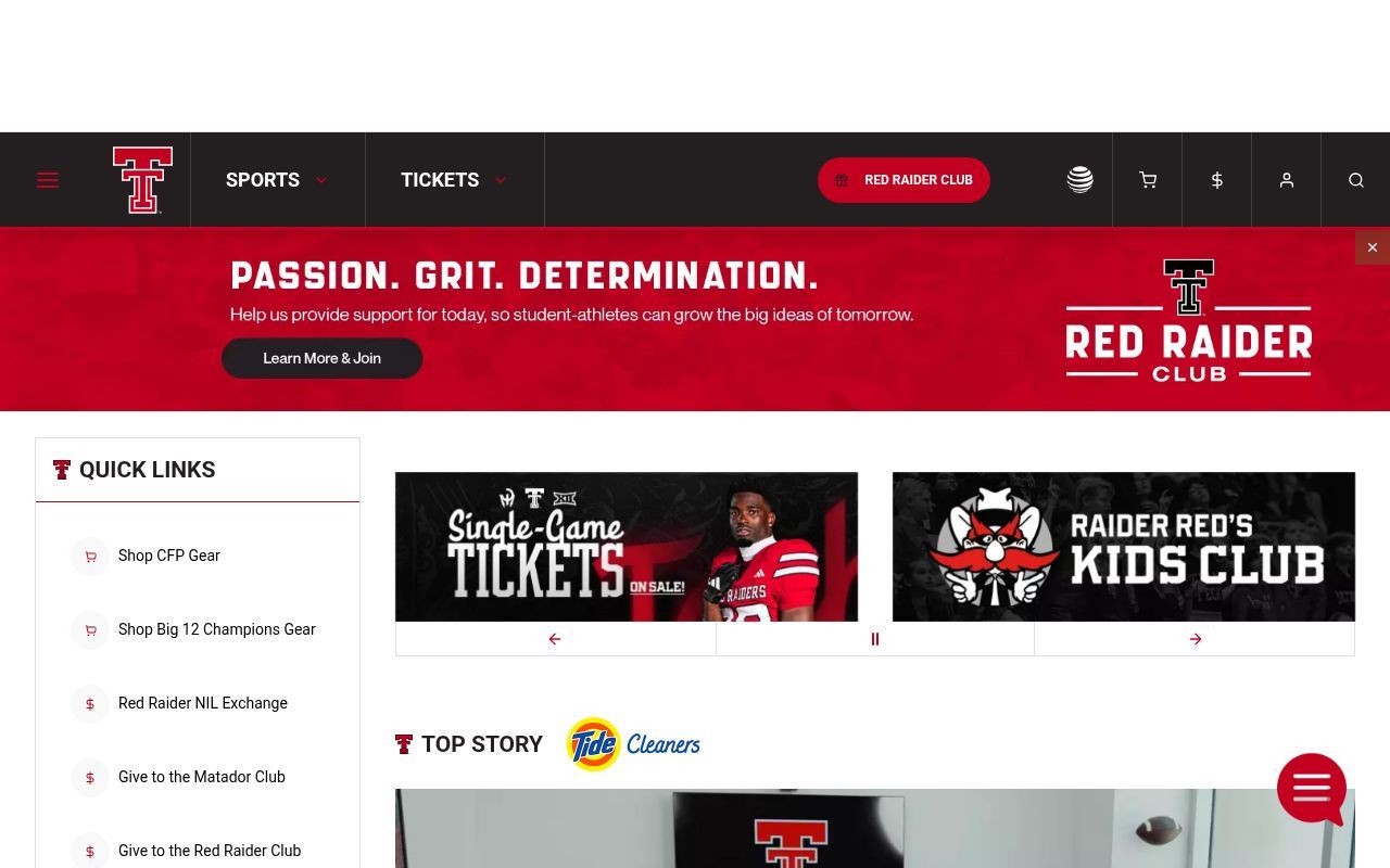 Homepage screenshot of texastech.com