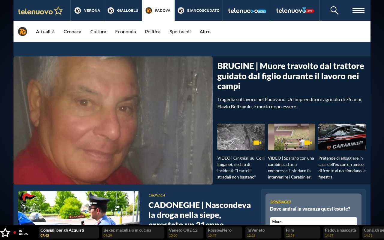 Homepage screenshot of tgpadova.telenuovo.it