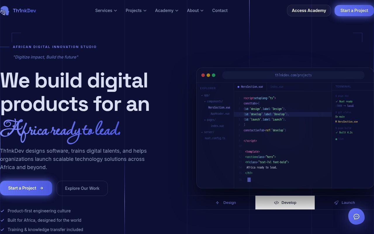 Homepage screenshot of th1nkdev.com